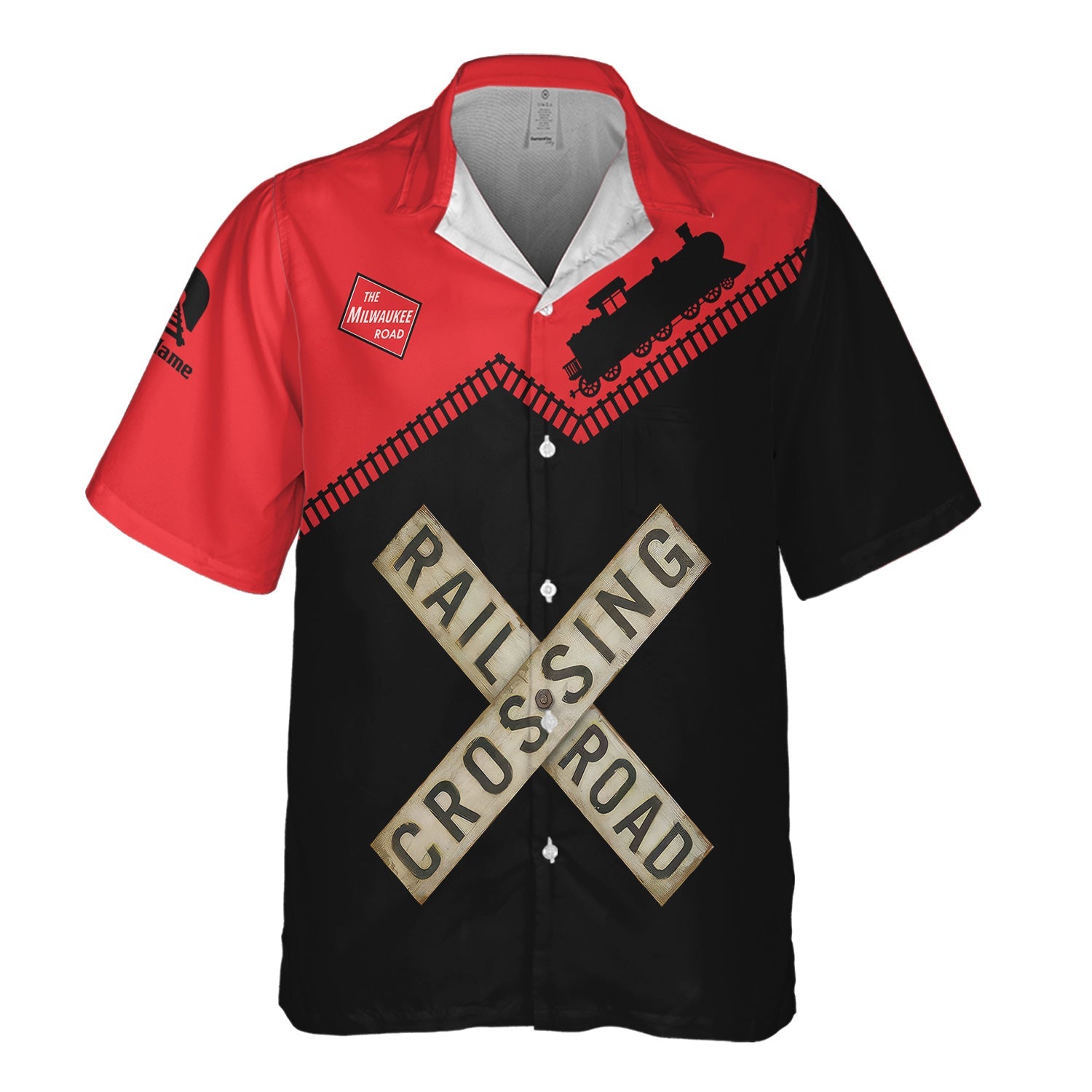 Railspirit Personalized Chicago, Milwaukee, St. Paul and Pacific Railroad Hawaiian Shirt Railroad Crossing Printed Train Track Shirt