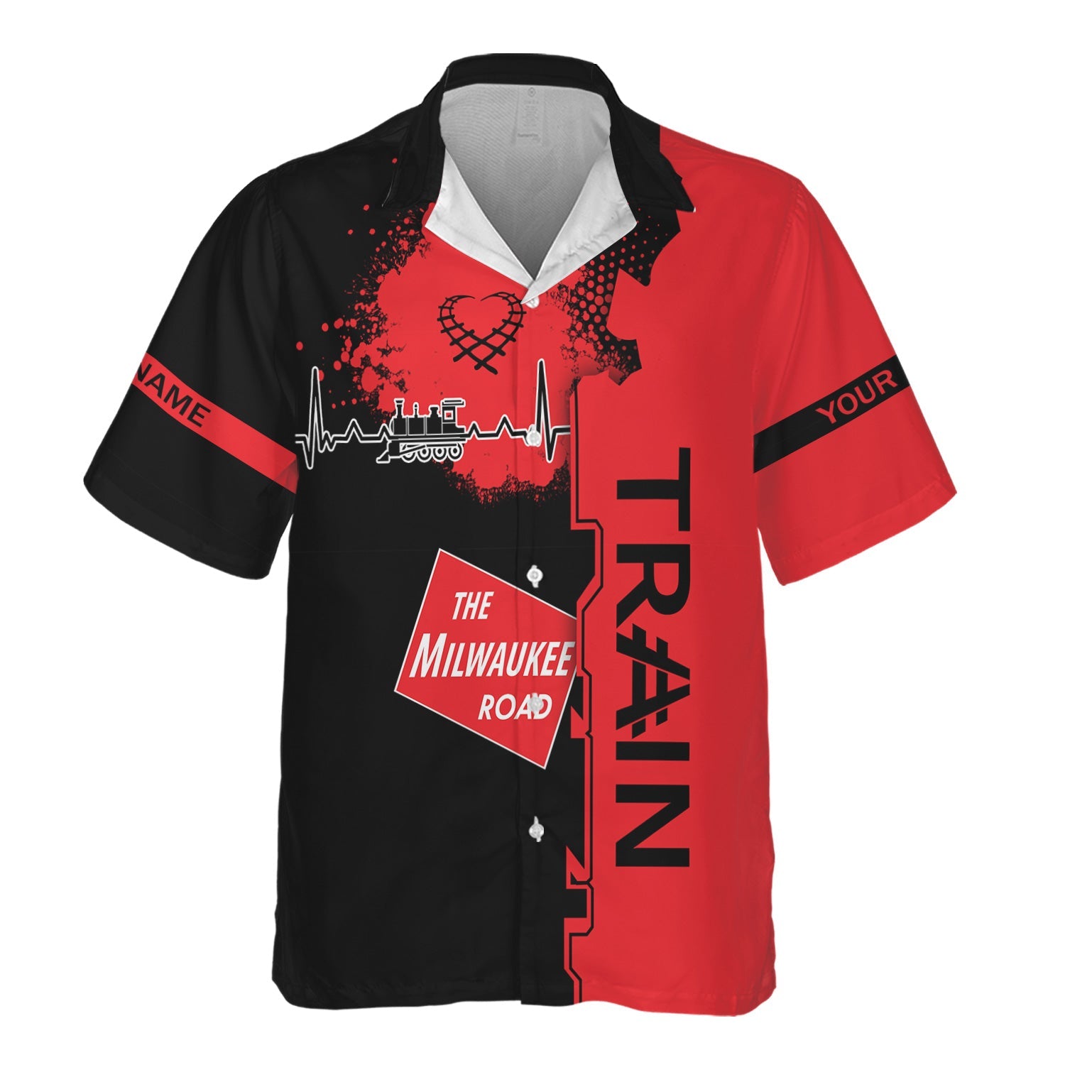 Railspirit Personalized Chicago, Milwaukee, St. Paul and Pacific Railroad Hawaiian Shirt Engine Heartbeat and Track Love Style Milwaukee Road Shirt