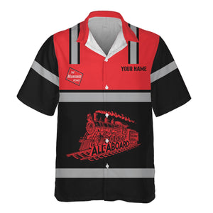 Railspirit Custom Name Chicago, Milwaukee, St. Paul and Pacific Railroad Hawaiian Shirt Eat Train Sleep Repeat Milwaukee Road Printed Train Shirt
