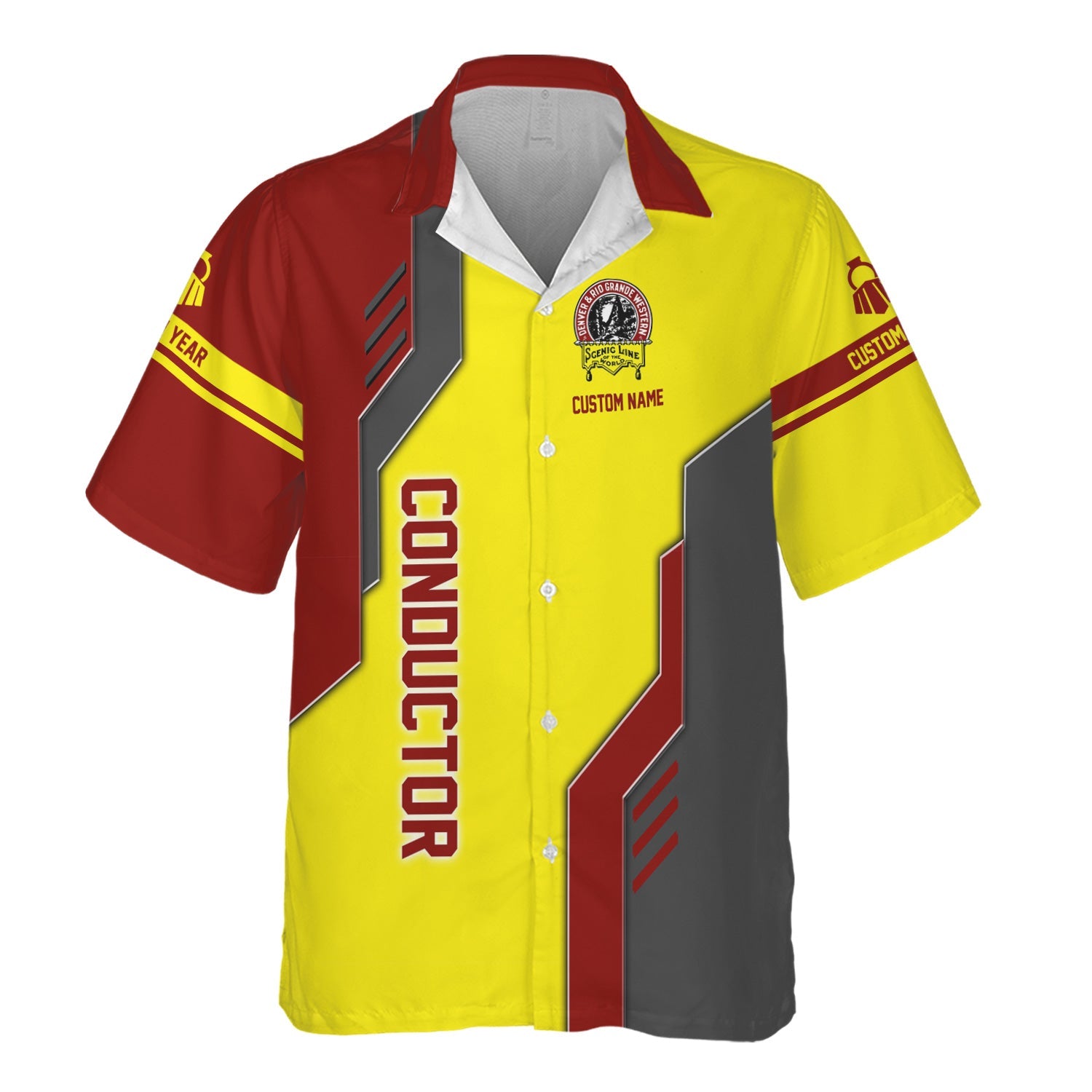 Railspirit Personalized Denver and Rio Grande Western Railroad Hawaiian Shirt Unique Railway Style with Custom Job Train Shirt