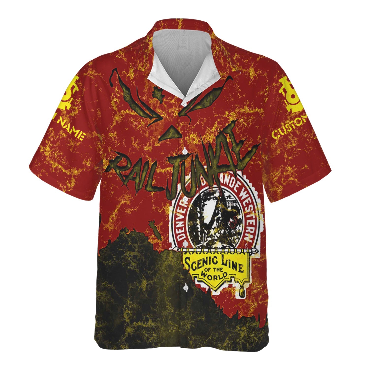 Railspirit Personalized Denver and Rio Grande Western Railroad Hawaiian Shirt Torn Graphic Style Train Shirt For Rail Junkie