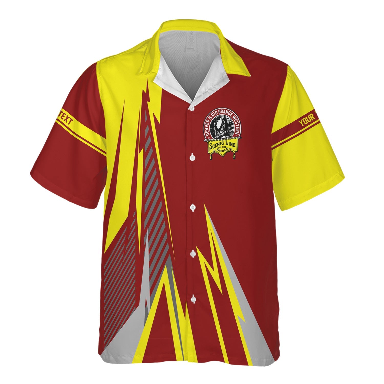 Railspirit Personalized Denver and Rio Grande Western Railroad Hawaiian Shirt Lightning-Inspired Railway Style Shirt For Train Lovers