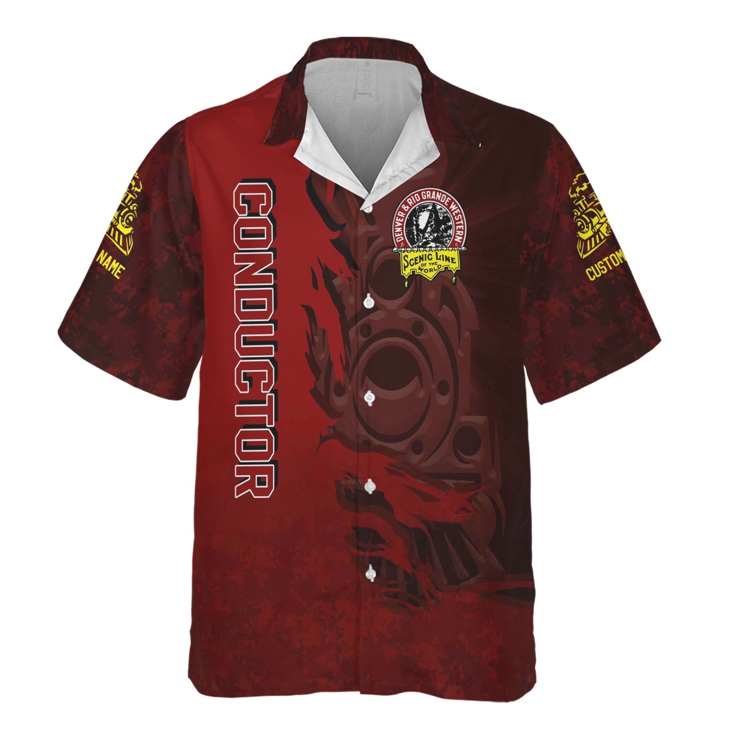Railspirit Personalized Denver and Rio Grande Western Railroad Hawaiian Shirt Blazing Style with Custom Position Train Shirt
