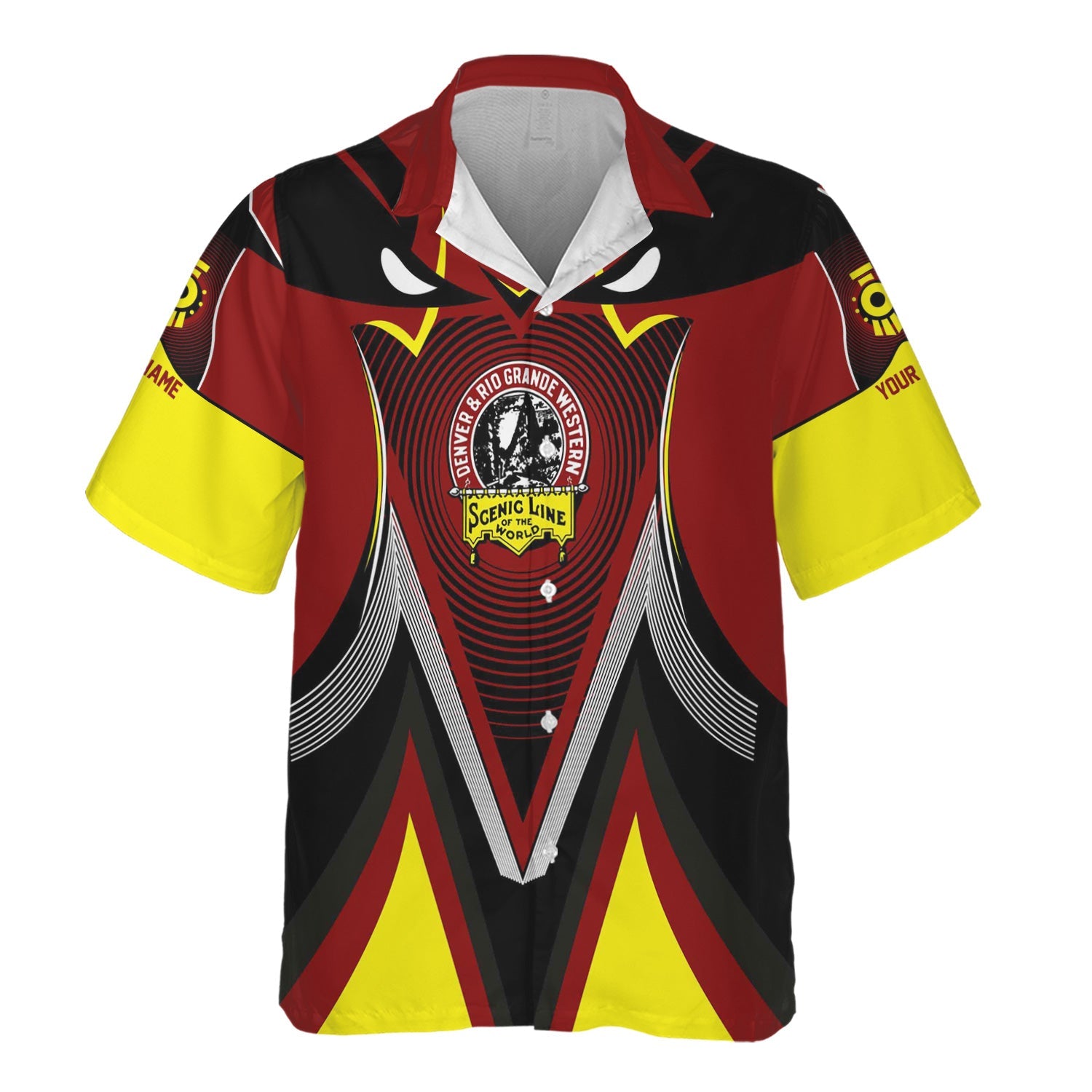 Railspirit Personalized Denver and Rio Grande Western Railroad Hawaiian Shirt Vibrant Graphic Pattern Shirt For Train Enthusiasts