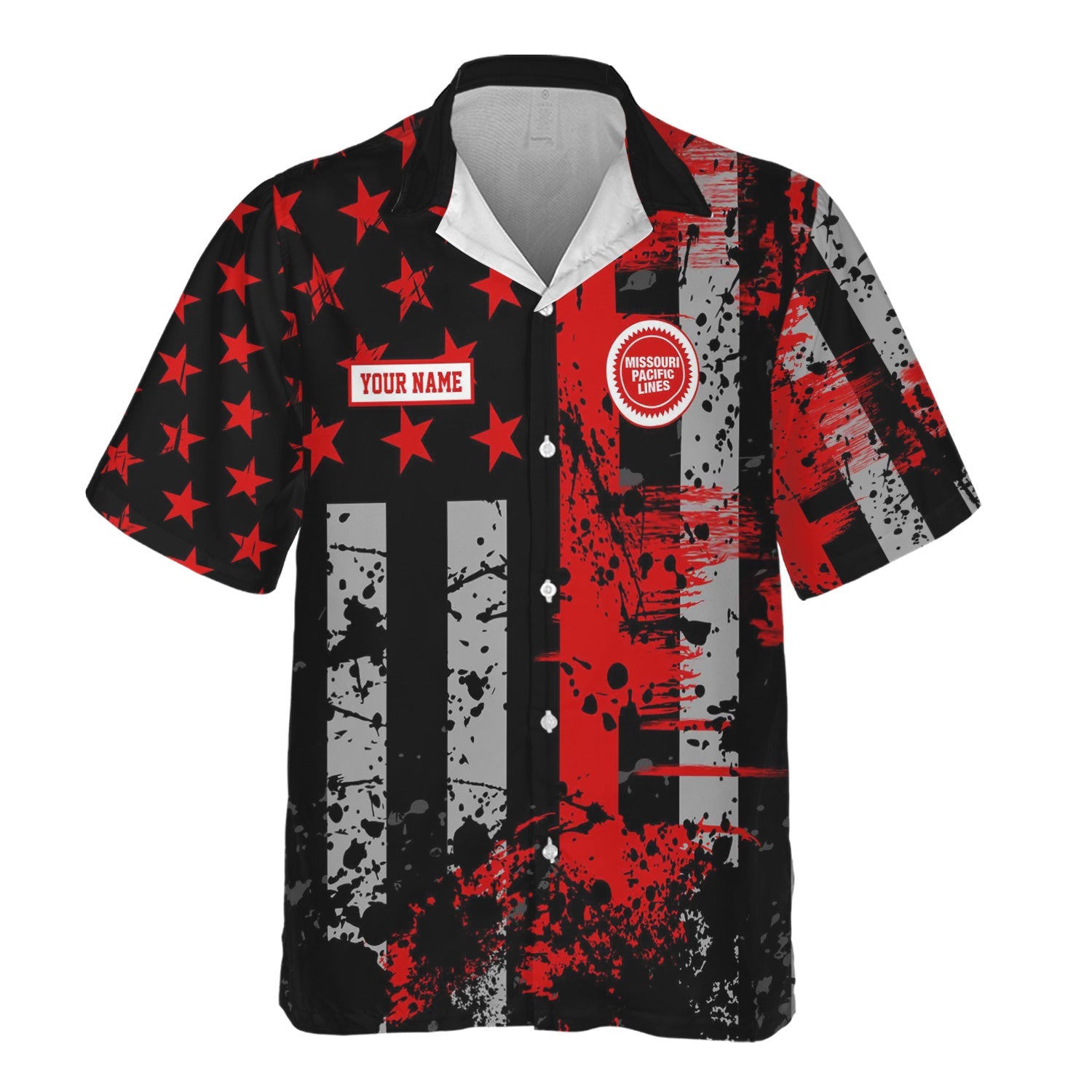 Railspirit Personalized Missouri Pacific Railroad Hawaiian Shirt Artistic Paint American Flag Style Train Shirt