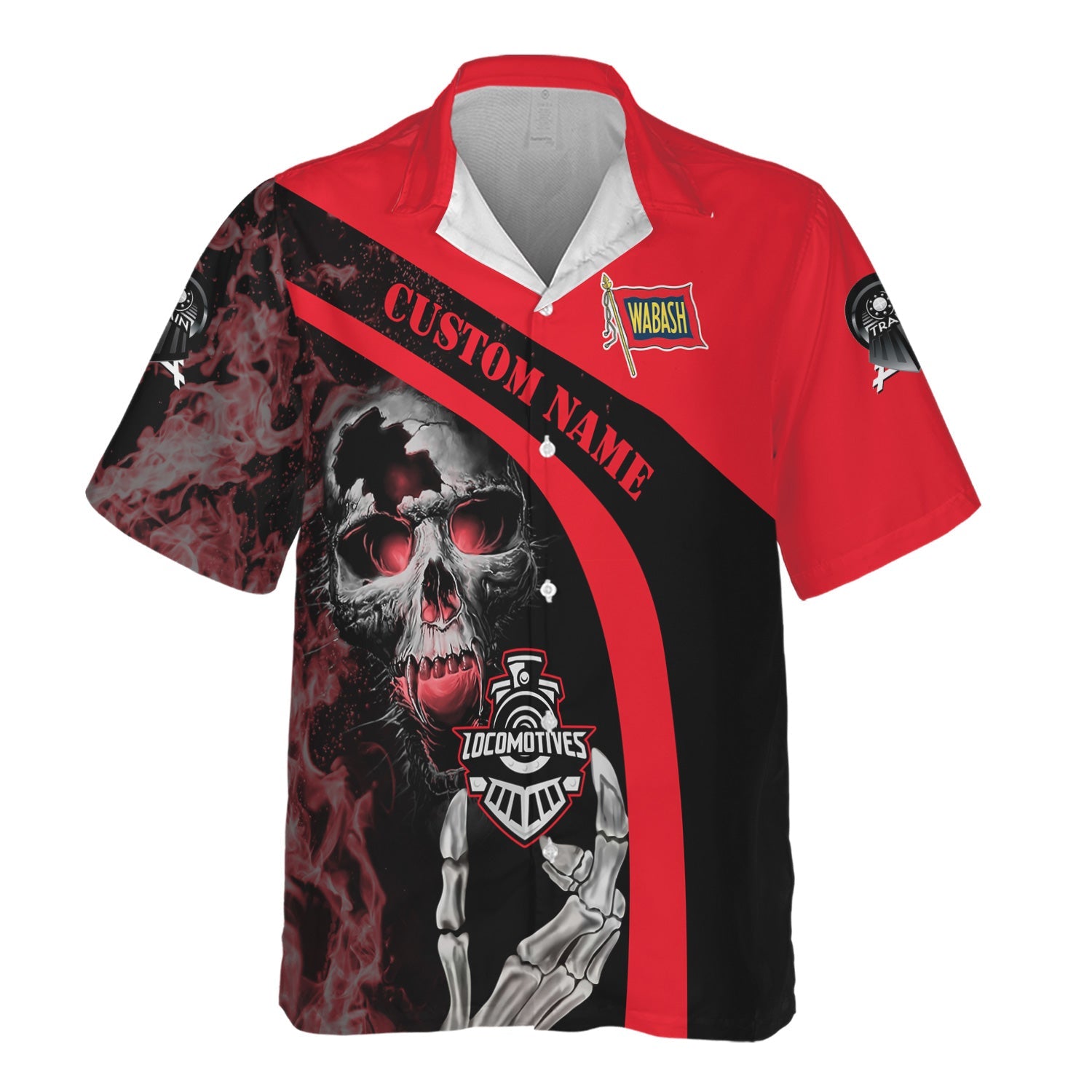 Railspirit Personalized Wabash Railroad Hawaiian Shirt Flame Skull Design Train Shirt for Locomotive Fans