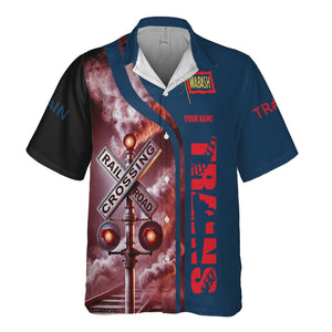 Railspirit Custom Name Wabash Railroad Hawaiian Shirt Railroad Crossing Sign Printed Train Shirt