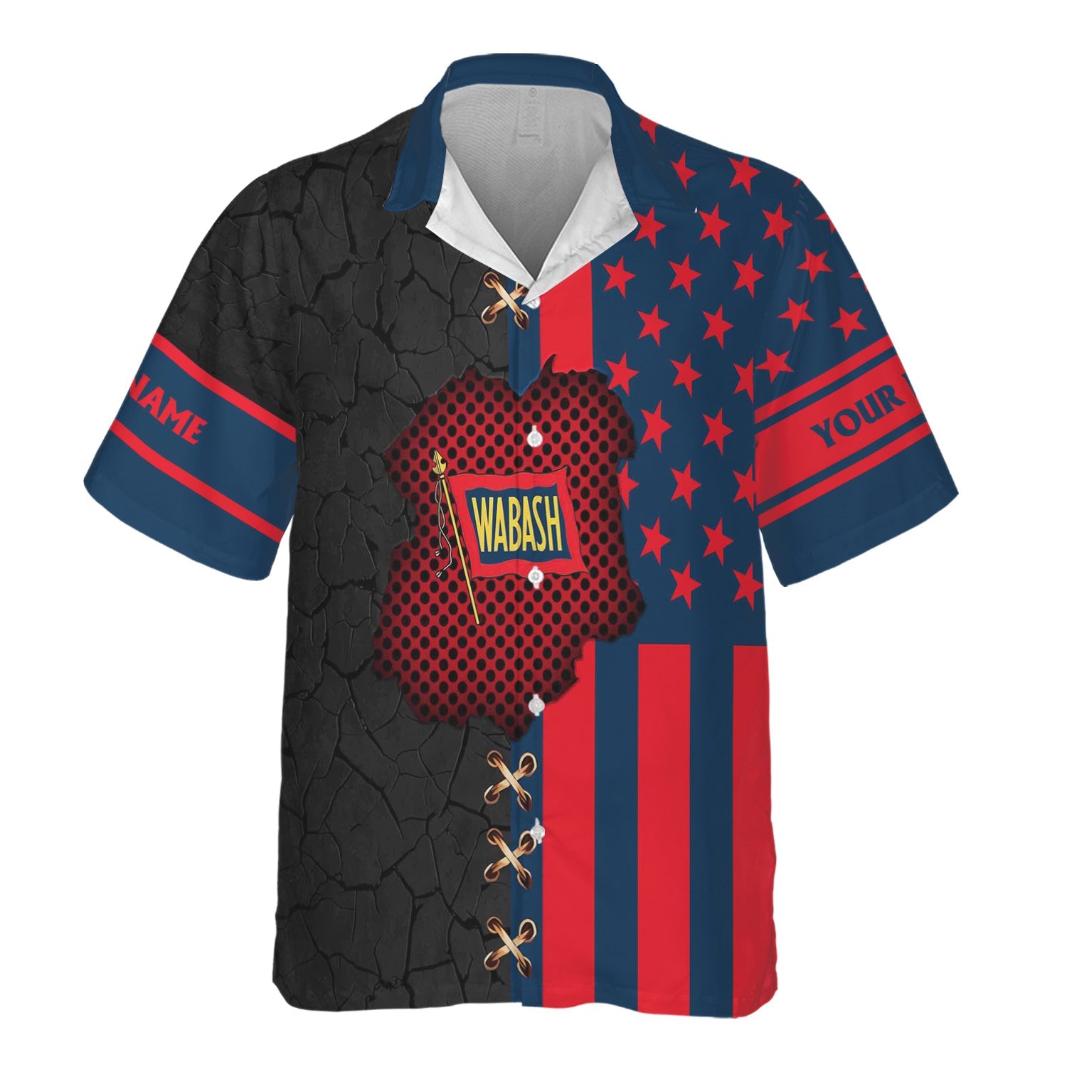 Railspirit Personalized Wabash Railroad Hawaiian Shirt American Flag with Crack Effect Train Shirt