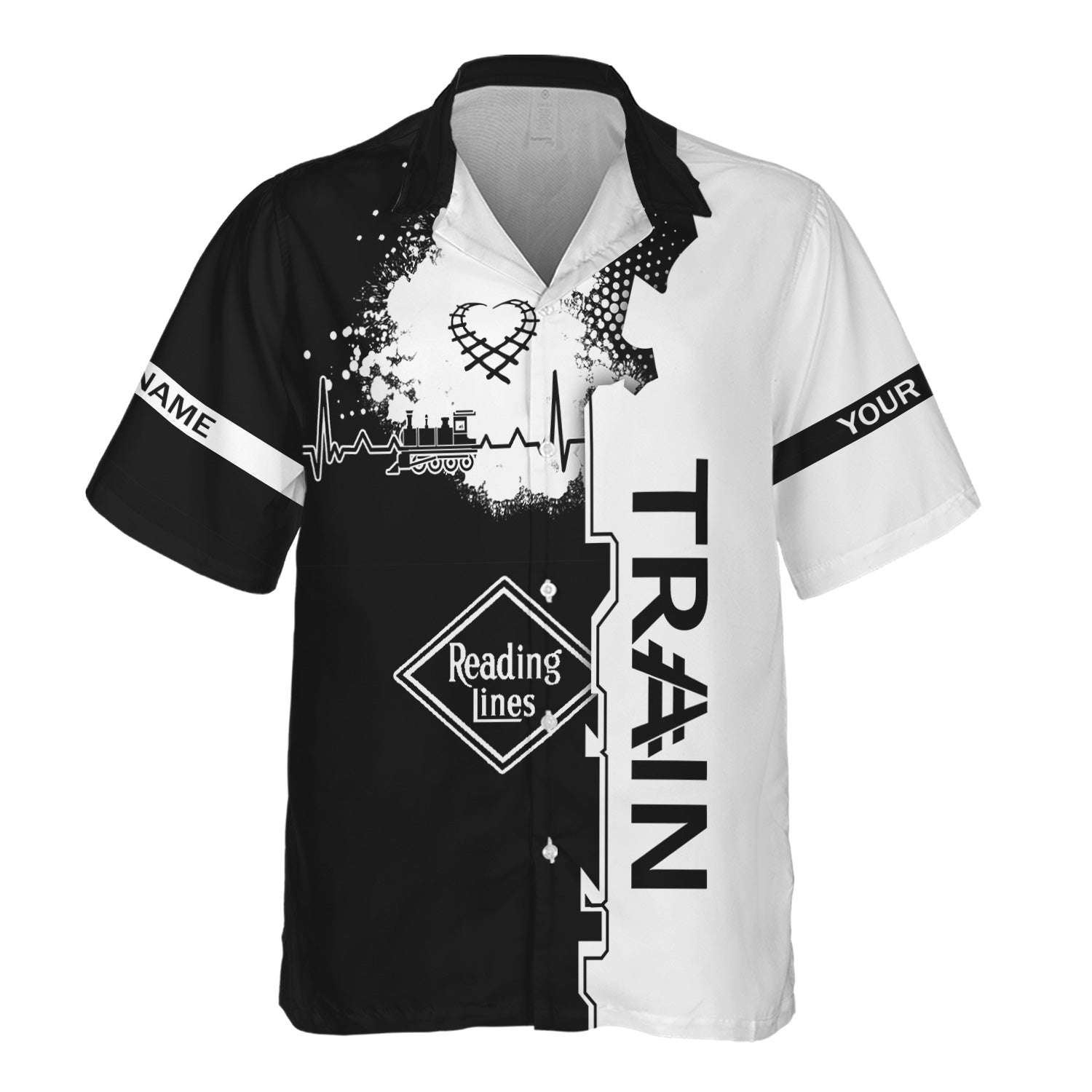 Railspirit Personalized Reading Railroad Hawaiian Shirt Engine Heartbeat and Track Love Style Shirt Gift Idea For Train Lovers