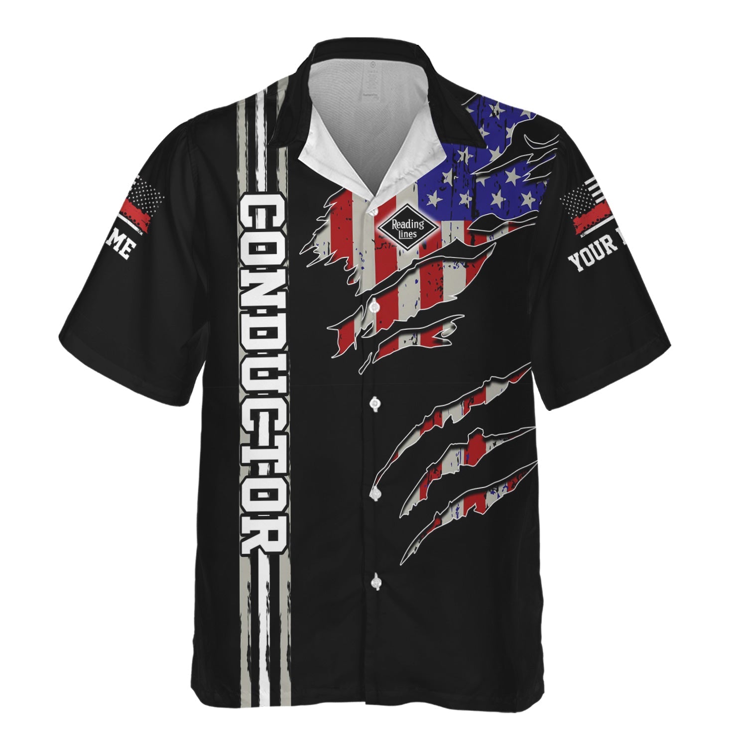 Railspirit Personalized Reading Railroad Hawaiian Shirt USA Flag Claw Art with Custom Job Train Shirt