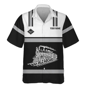 Railspirit Custom Name Reading Railroad Hawaiian Shirt Eat Train Sleep Repeat Printed Train Shirt