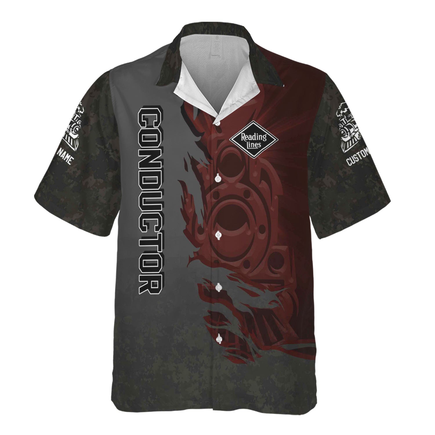 Railspirit Personalized Reading Railroad Hawaiian Shirt Blazing Style with Custom Position Train Shirt