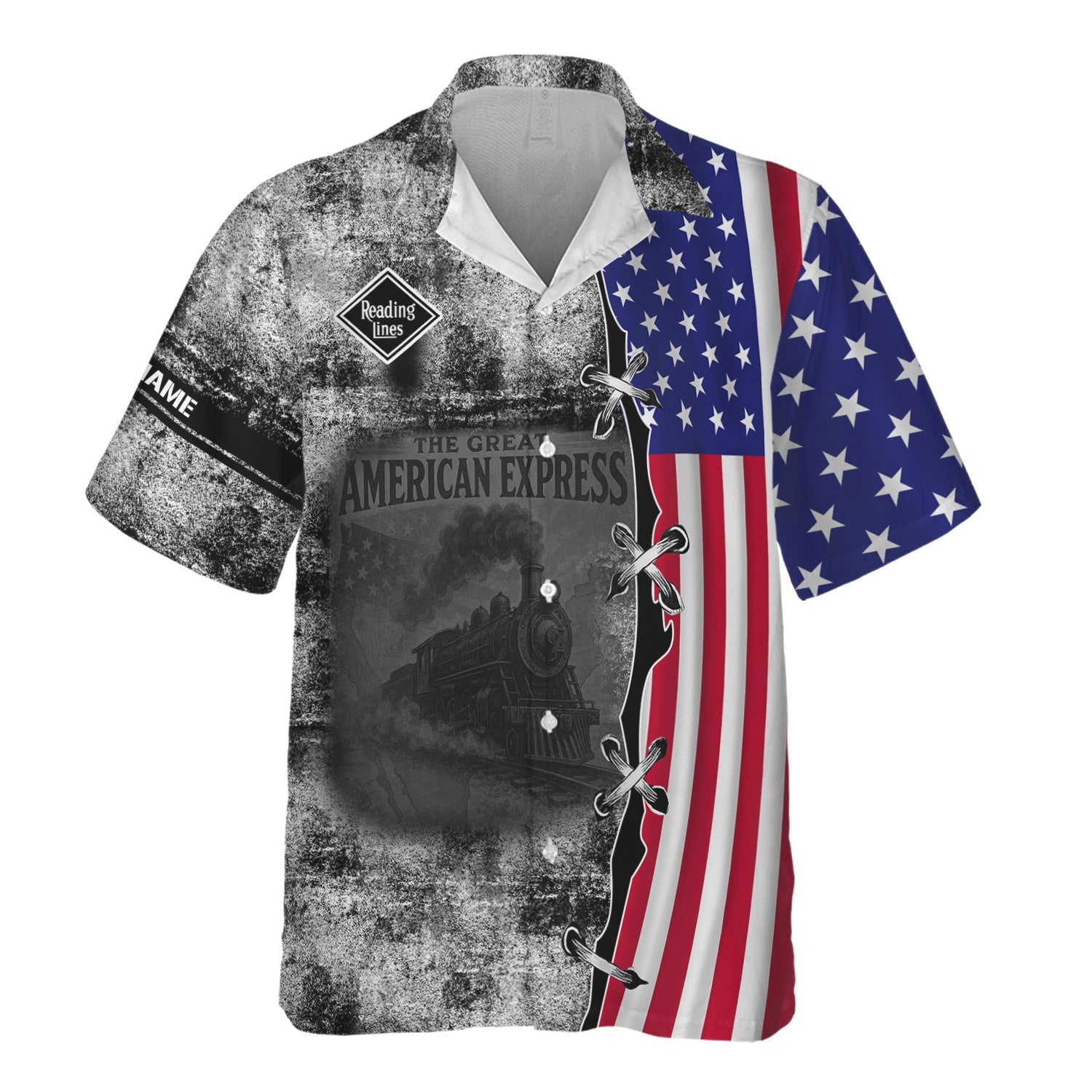 Railspirit Personalized Reading Railroad Hawaiian Shirt Retro American Express Train With USA Flag Shirt