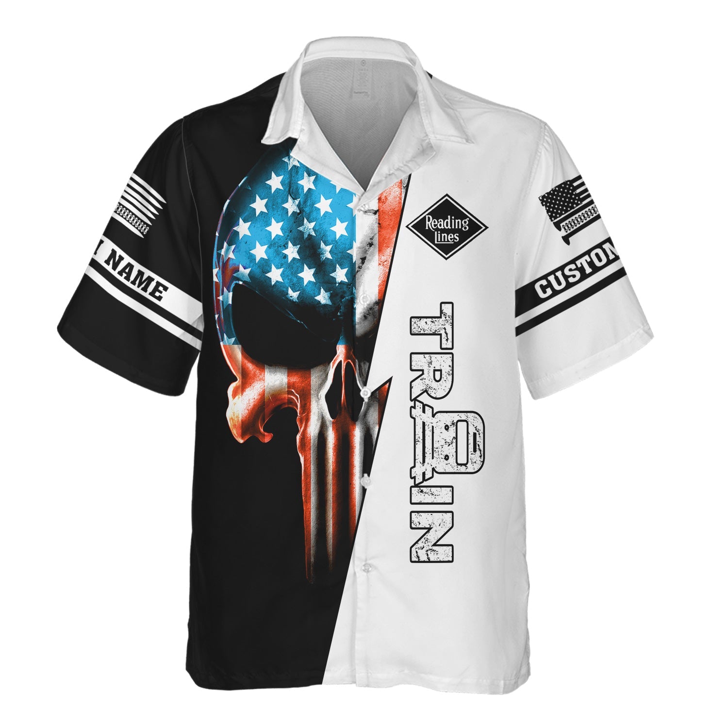 Railspirit Personalized Reading Railroad Hawaiian Shirt Train Skull American Flag Shirt All Over Print