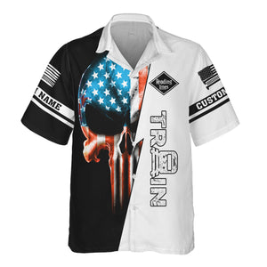 Railspirit Personalized Reading Railroad Hawaiian Shirt Train Skull American Flag Shirt All Over Print