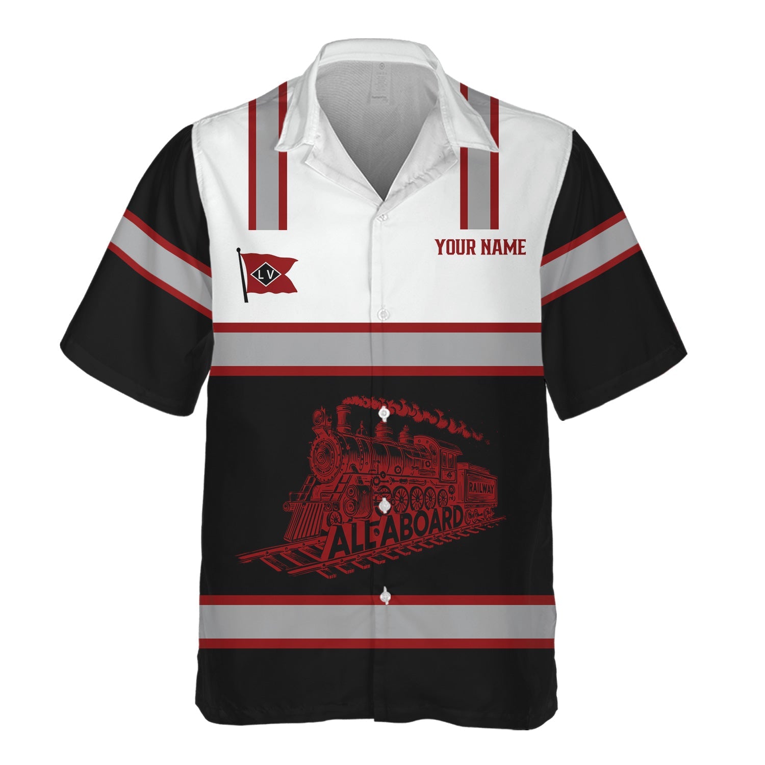 Railspirit Custom Name Lehigh Valley Railroad Hawaiian Shirt Eat Train Sleep Repeat Printed Train Shirt