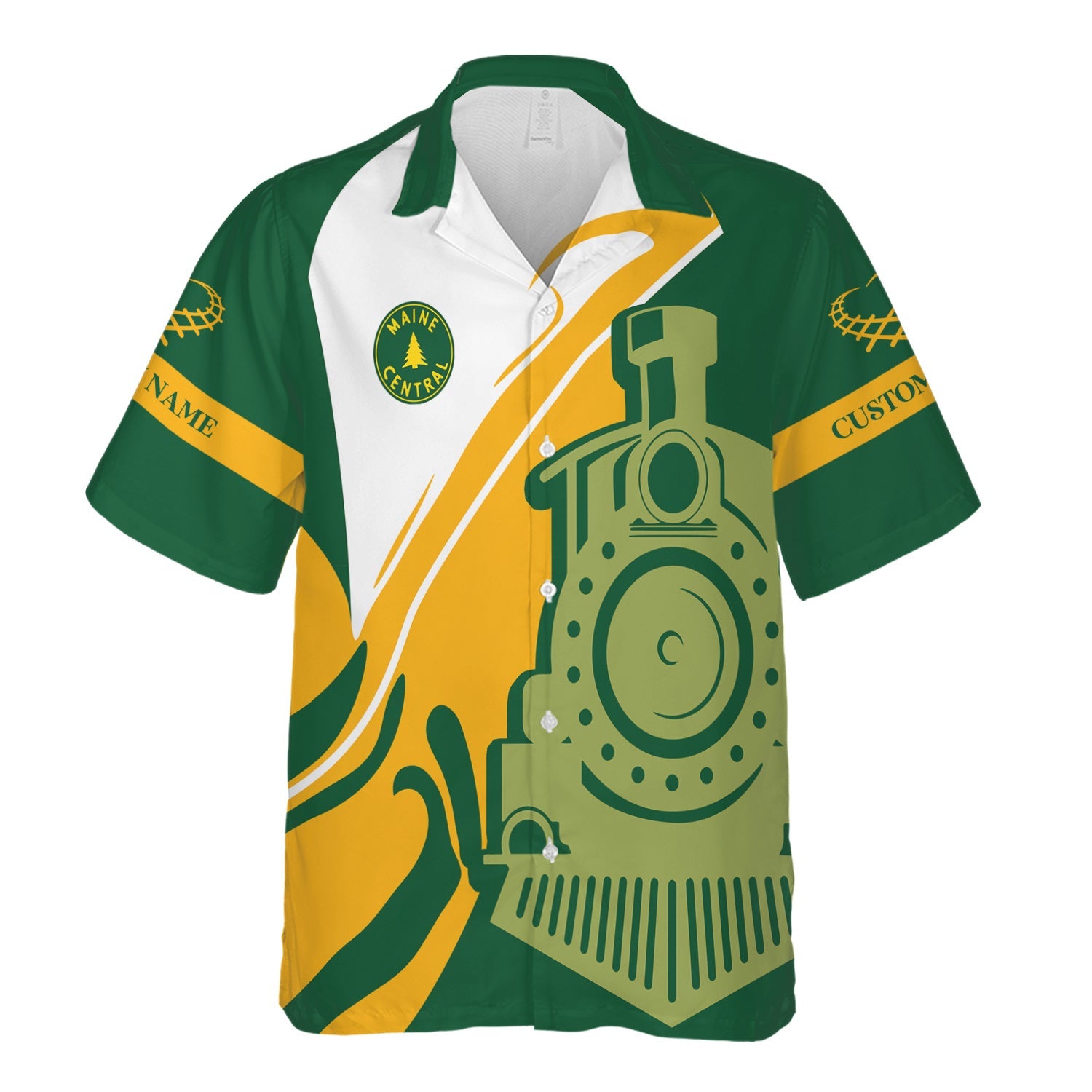 Railspirit Personalized Maine Central Railroad Hawaiian Shirt Flame-Inspired Style Shirt Gift Idea For Train Lovers
