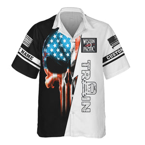 Railspirit Personalized Western Pacific Railroad Hawaiian Shirt Train Skull American Flag Shirt All Over Print