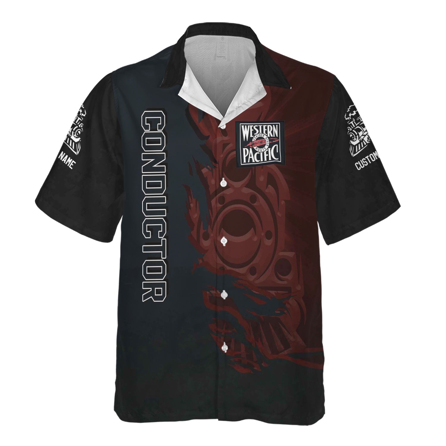 Railspirit Personalized Western Pacific Railroad Hawaiian Shirt Blazing Style with Custom Position Train Shirt