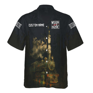 Railspirit Personalized Western Pacific Railroad Hawaiian Shirt Vintage Train Art Style Shirt For Locomotive Fans