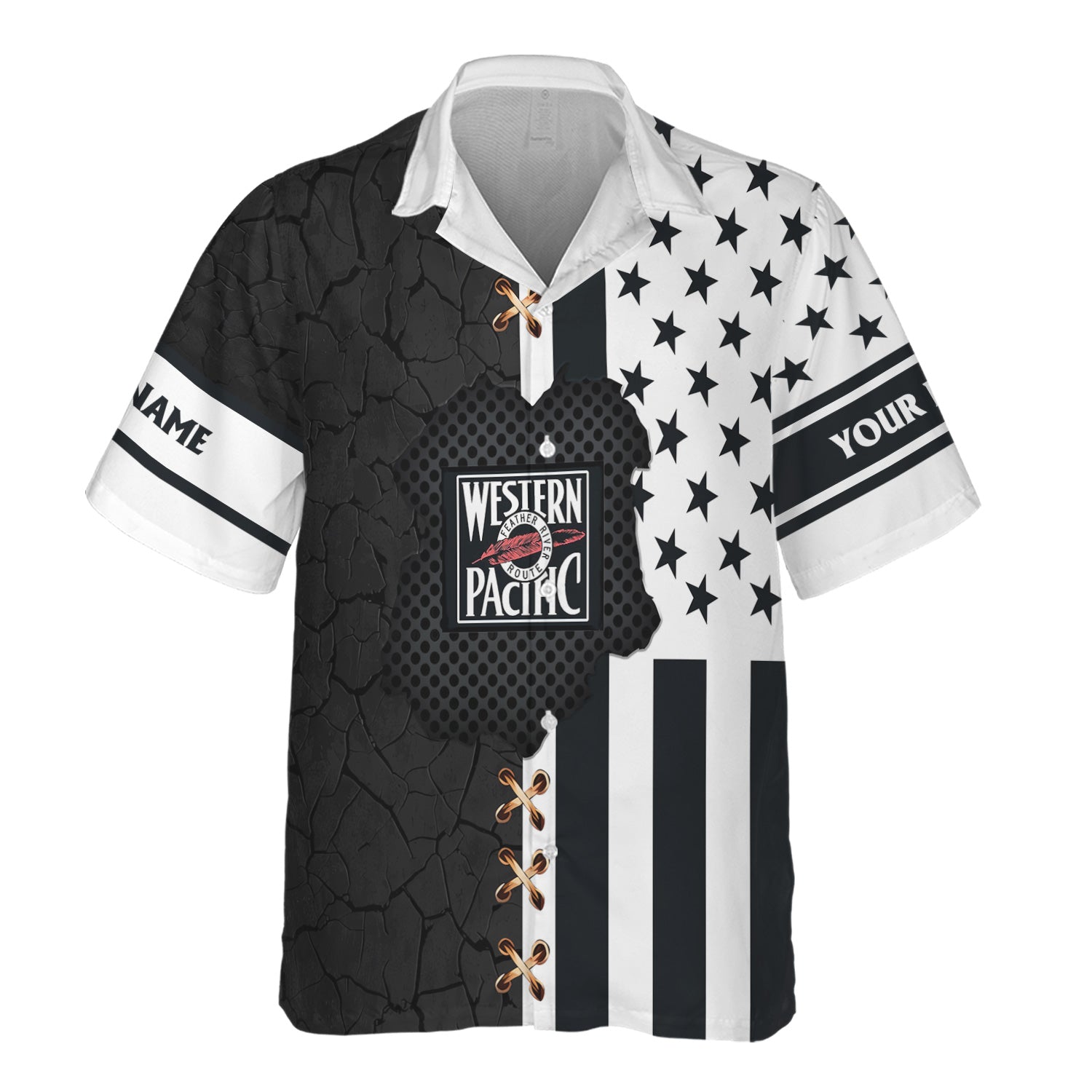 Railspirit Personalized Western Pacific Railroad Hawaiian Shirt American Flag with Crack Effect Train Shirt