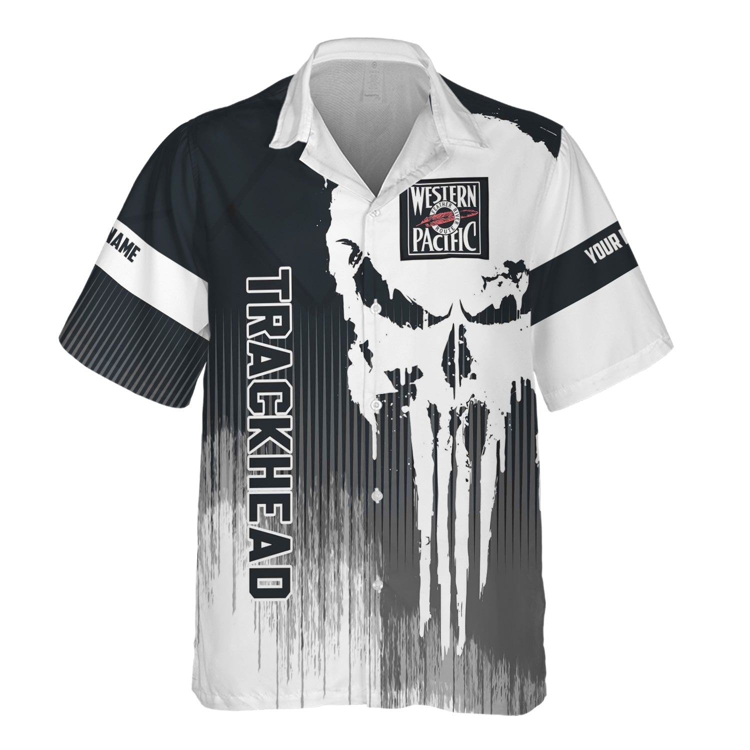 Railspirit Personalized Western Pacific Railroad Hawaiian Shirt Skull Design with Custom Job Train Shirt for Trackhead Crew