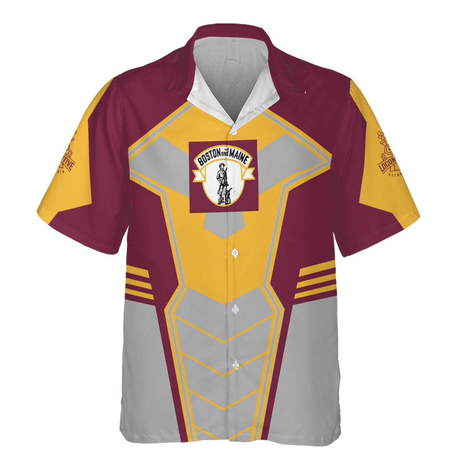 Railspirit Personalized Boston and Maine Railroad Hawaiian Shirt Engine-Inspired Style Train Shirt for Railroad Fanatic