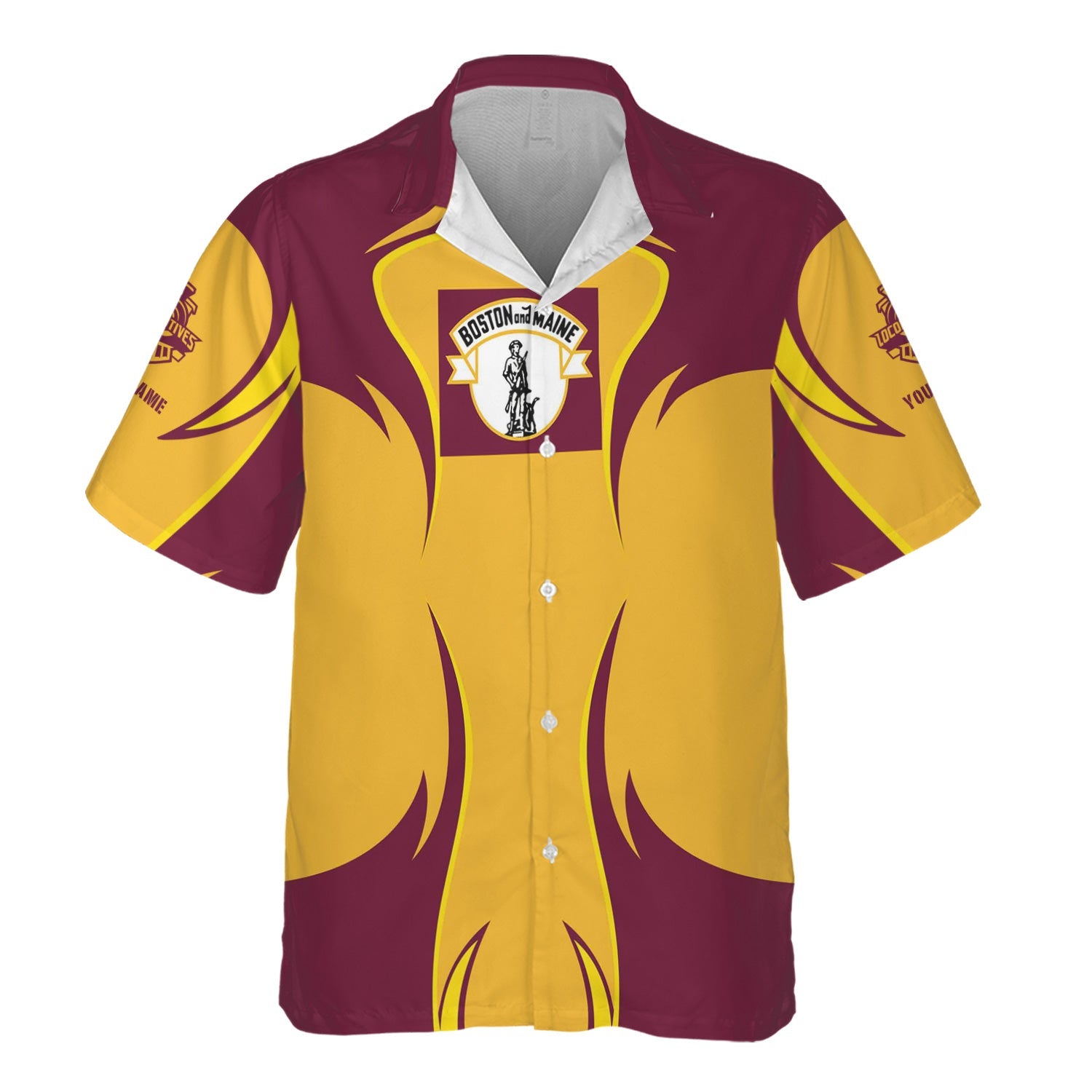 Railspirit Personalized Boston and Maine Railroad Hawaiian Shirt Distinctive Flame Style Shirt For Steam Engine Addict