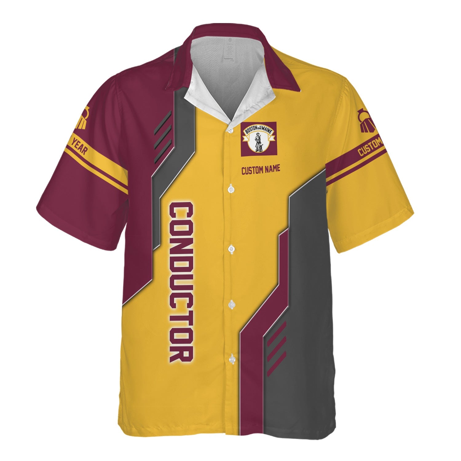 Railspirit Personalized Boston and Maine Railroad Hawaiian Shirt Unique Railway Style with Custom Job Train Shirt