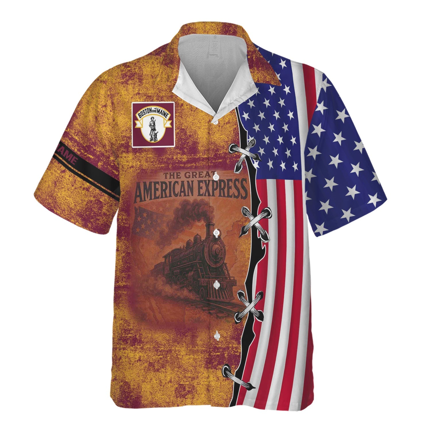 Railspirit Personalized Boston and Maine Railroad Hawaiian Shirt Retro American Express Train With USA Flag Shirt