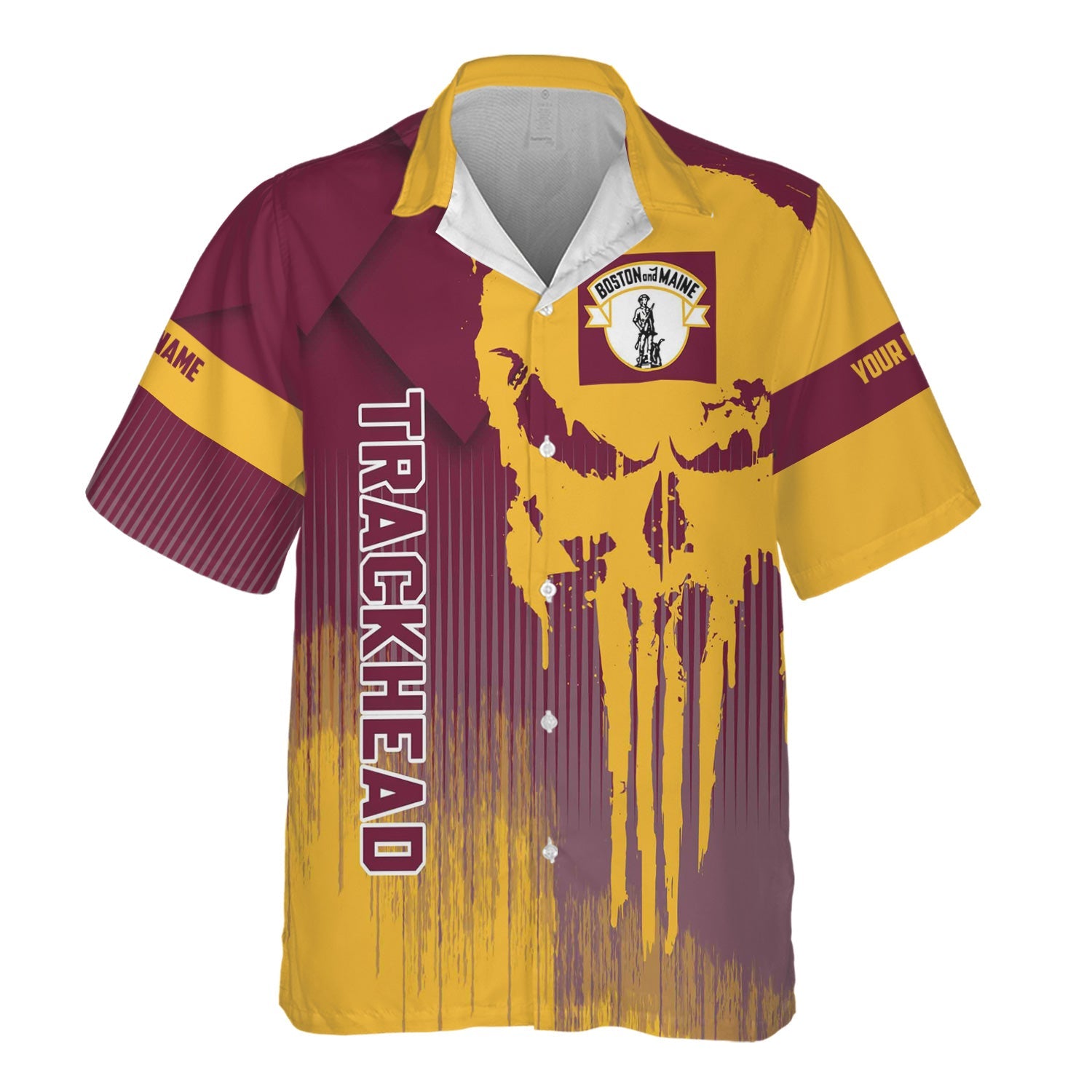 Railspirit Personalized Boston and Maine Railroad Hawaiian Shirt Skull Design with Custom Job Train Shirt for Trackhead Crew