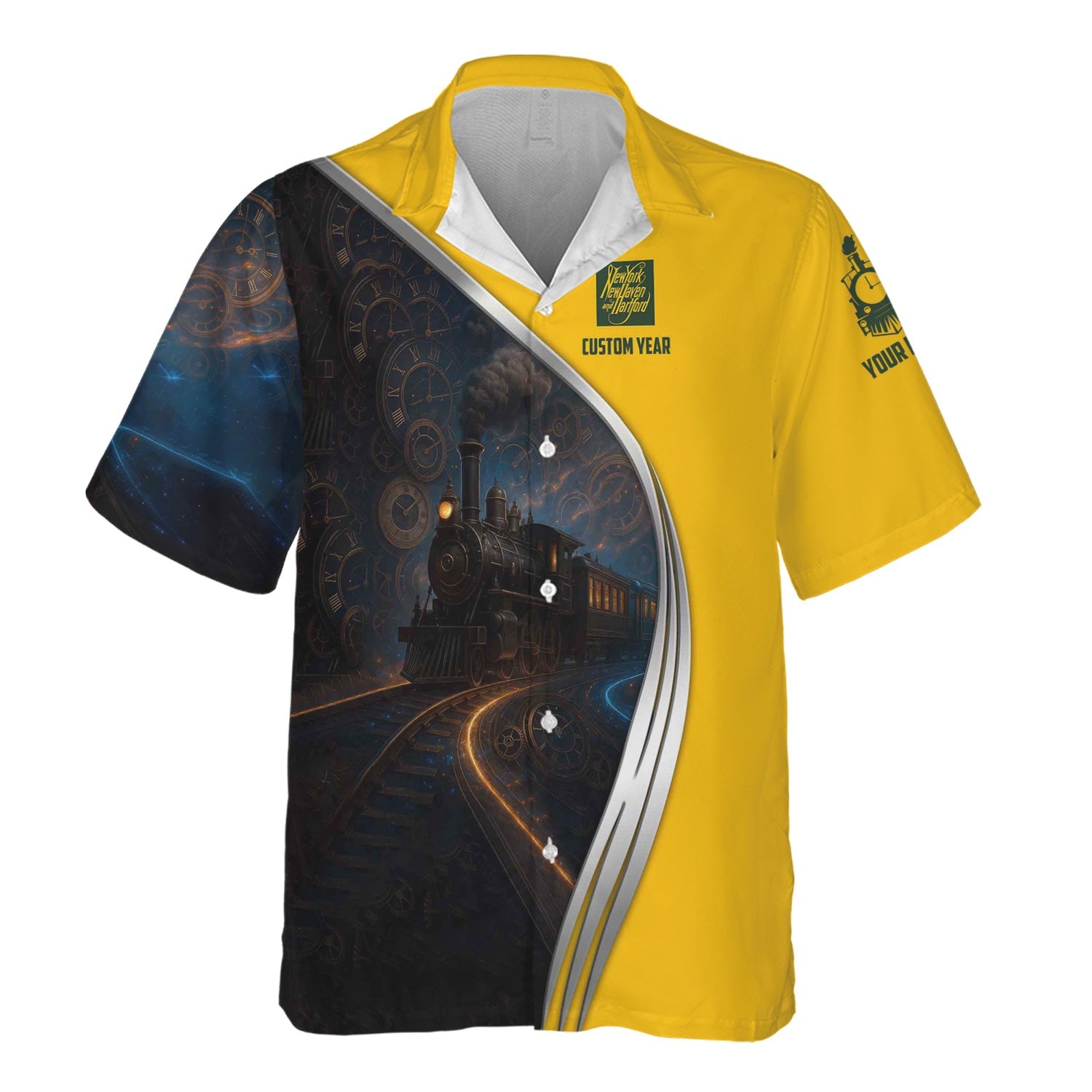 Railspirit Personalized New York, New Haven and Hartford Railroad Hawaiian Shirt Steampunk Locomotive with Custom Year New Haven Railroad Train Shirt
