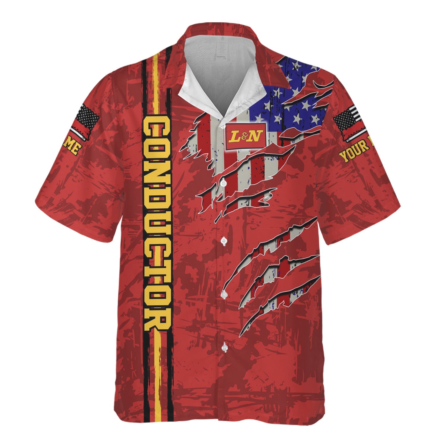 Railspirit Personalized Louisville and Nashville Railroad Hawaiian Shirt USA Flag Claw Art with Custom Job L&N Train Shirt