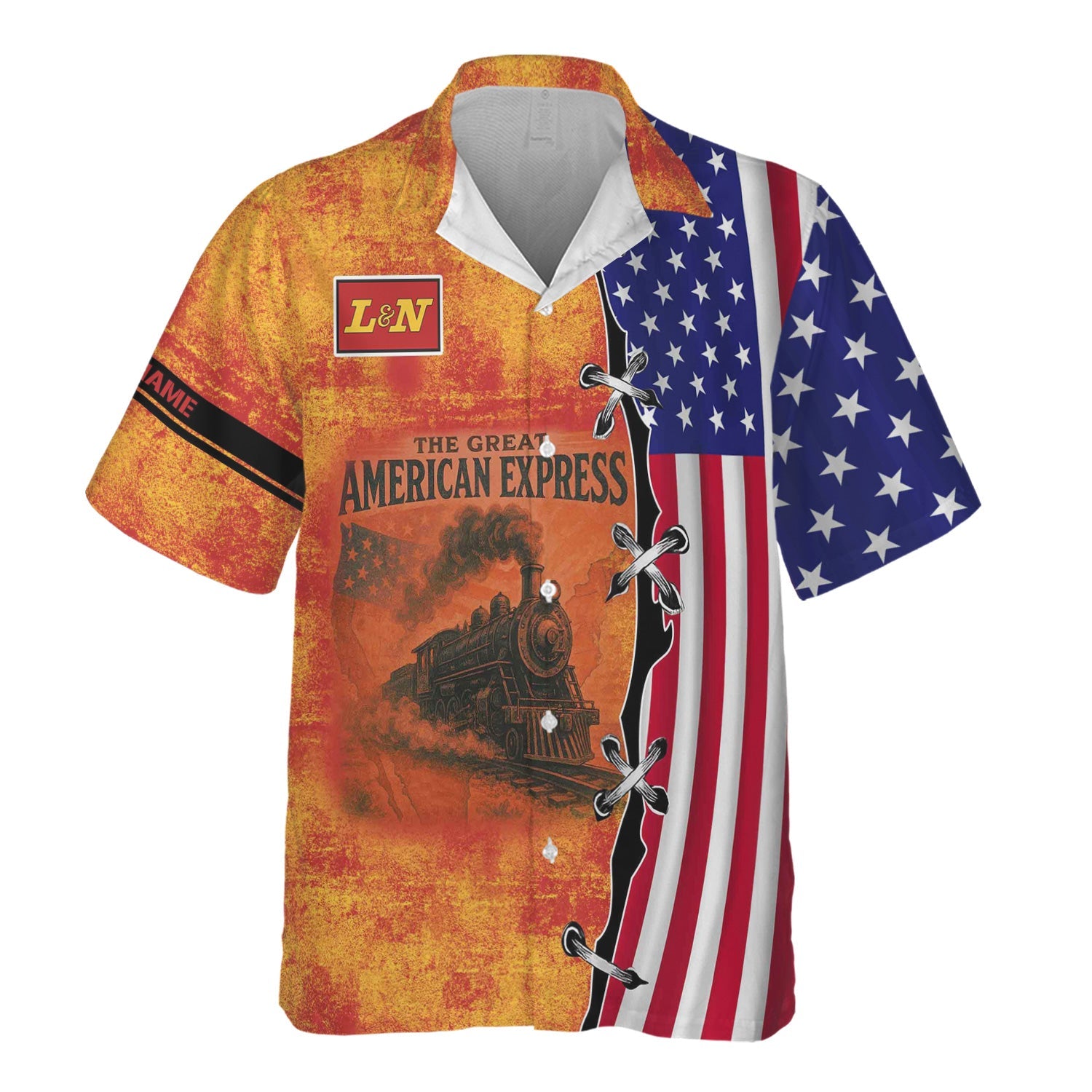 Railspirit Personalized Louisville and Nashville Railroad Hawaiian Shirt Retro American Express Train With USA Flag L&N Shirt