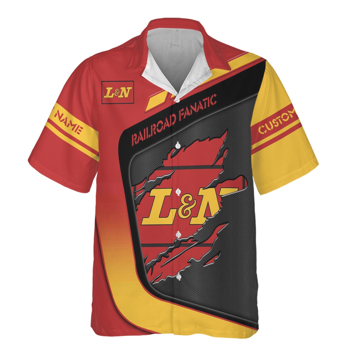 Railspirit Personalized Louisville and Nashville Railroad Hawaiian Shirt Ripped Texture Style L&N Train Shirt For Railroad Fanatic