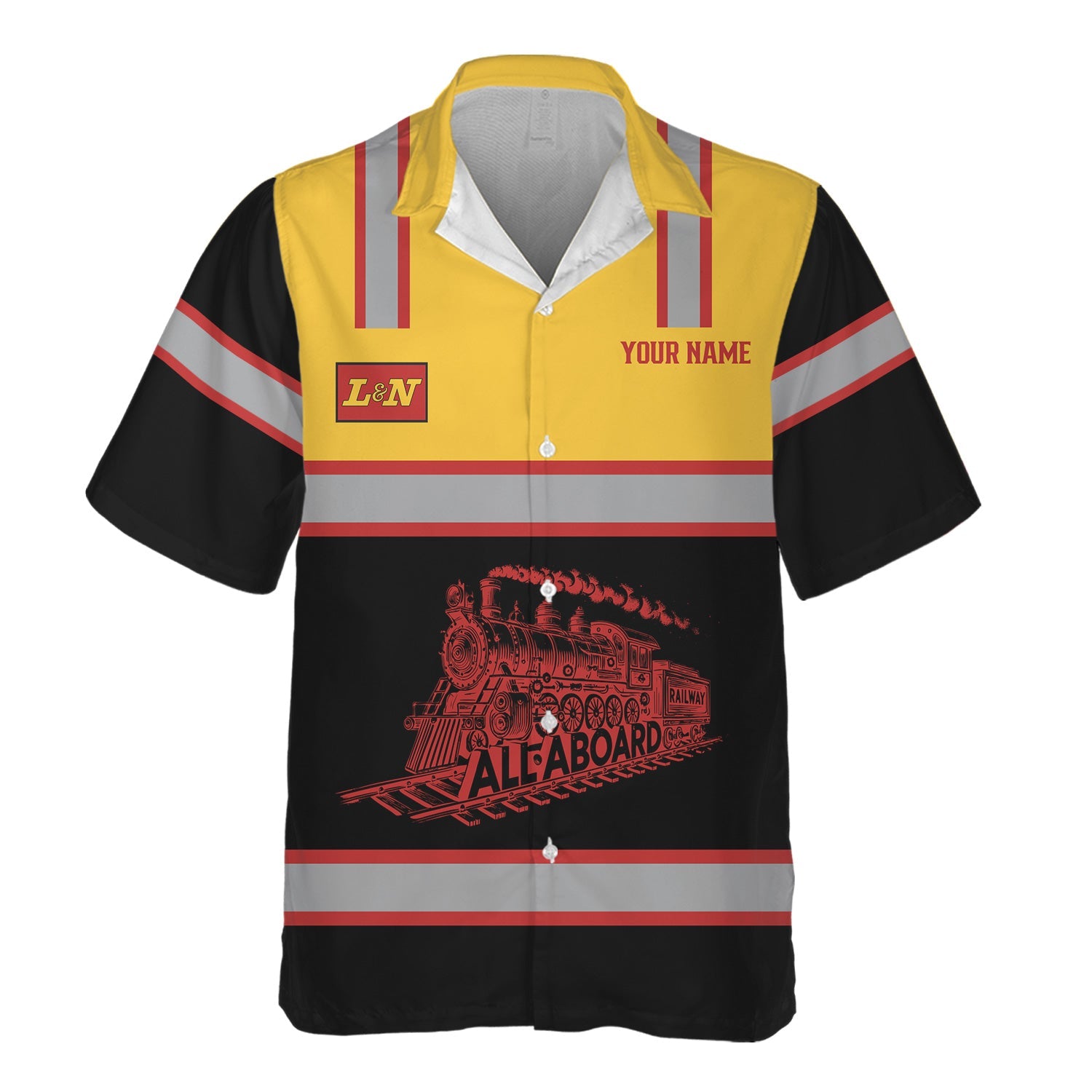 Railspirit Custom Name Louisville and Nashville Railroad Hawaiian Shirt Eat Train Sleep Repeat L&N Printed Train Shirt