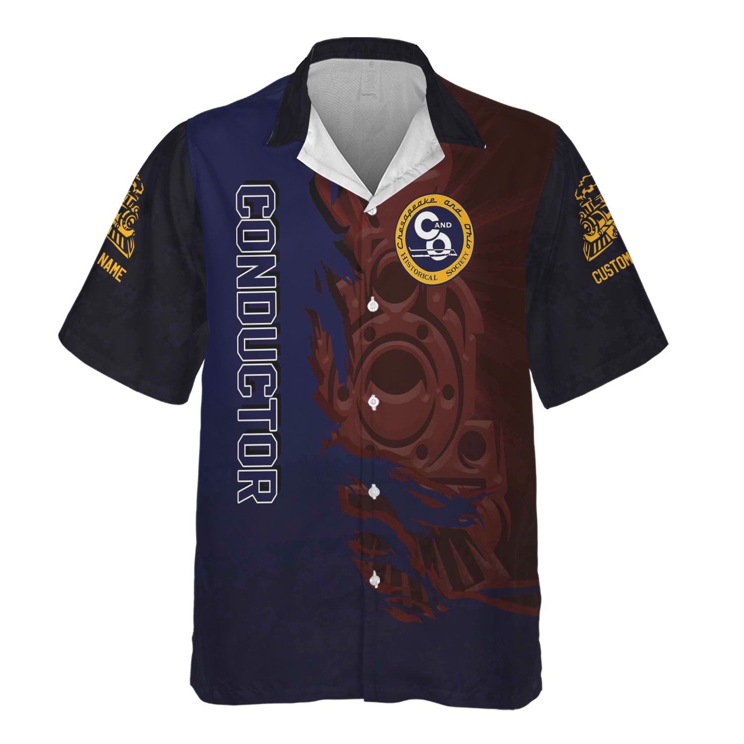 Railspirit Personalized Chesapeake and Ohio Railway Hawaiian Shirt Blazing Style with Custom Position C&O Train Shirt