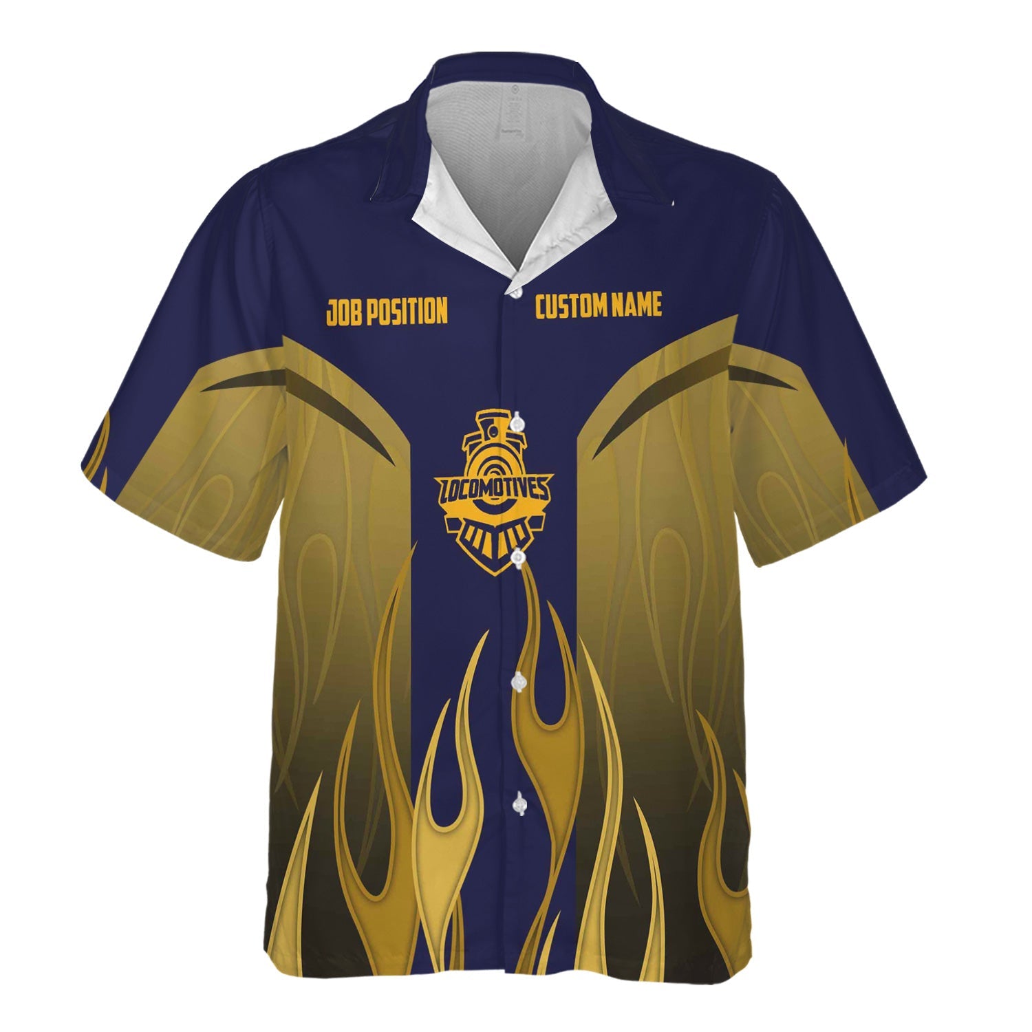 Railspirit Custom Name and Job Title Chesapeake and Ohio Railway Hawaiian Shirt Flame Graphic C&O Train Shirt For Rail Workers