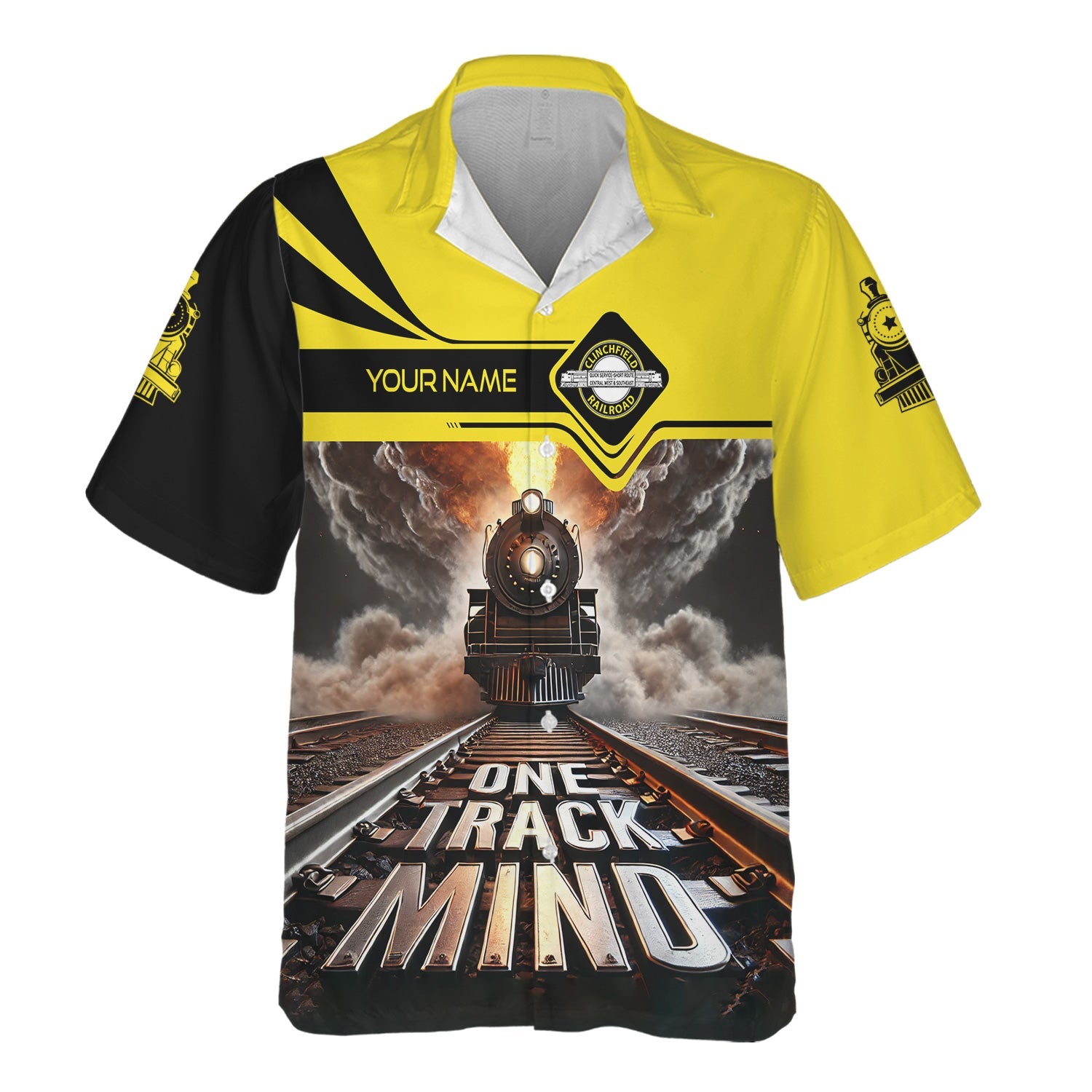 Railspirit Personalized Clinchfield Railroad Hawaiian Shirt One Track Mind Train Printed Shirt