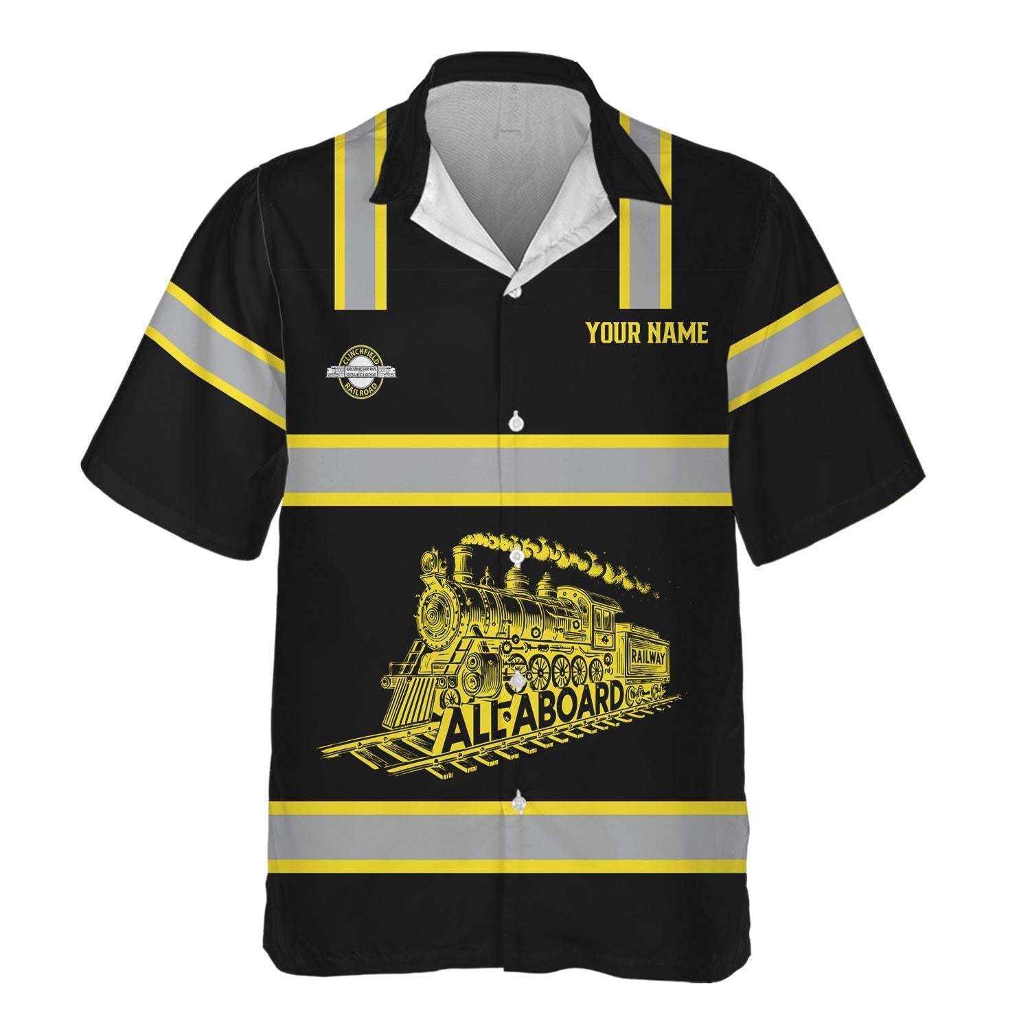 Railspirit Custom Name Clinchfield Railroad Hawaiian Shirt Eat Train Sleep Repeat Printed Train Shirt