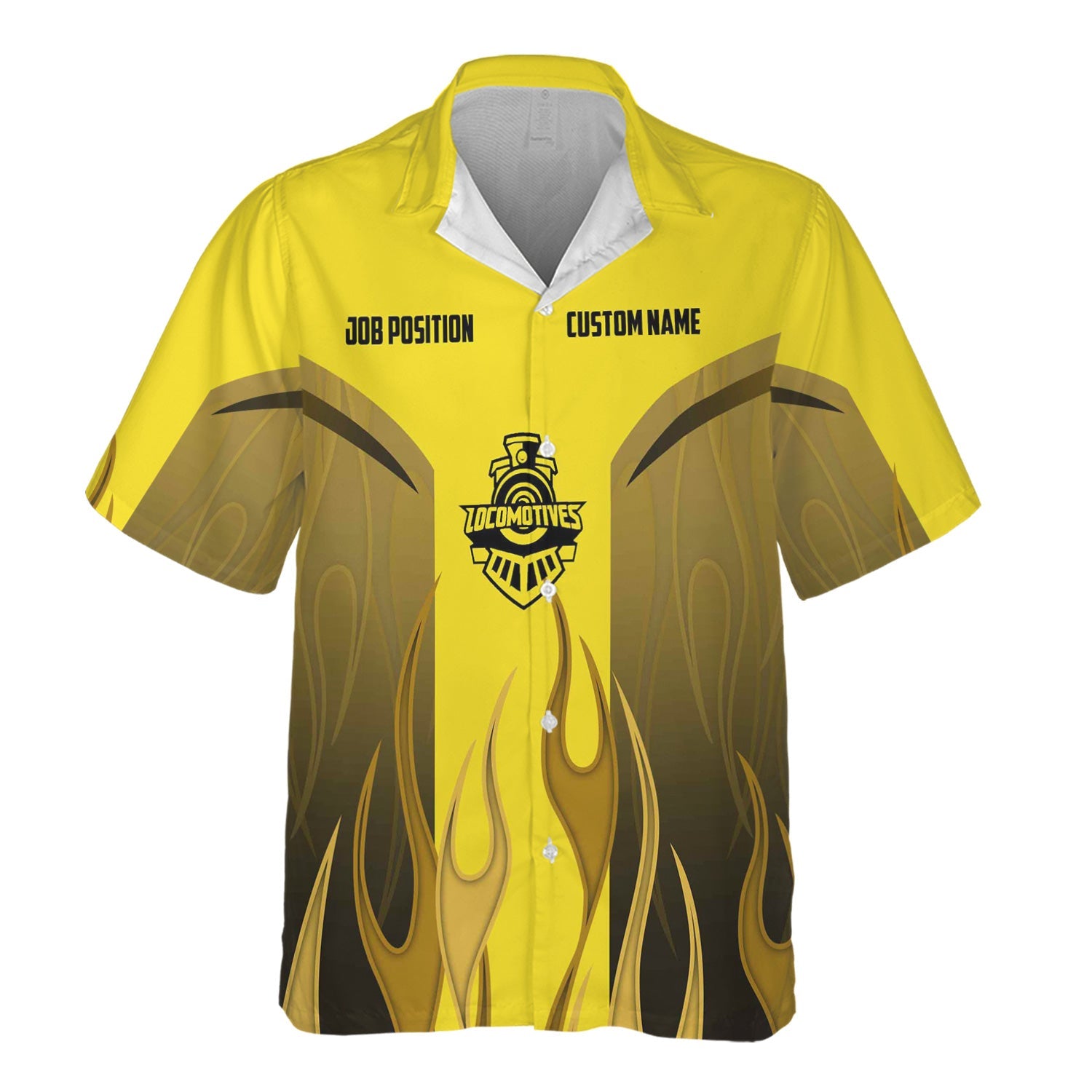 Railspirit Custom Name and Job Title Clinchfield Railroad Hawaiian Shirt Flame Graphic Train Shirt For Rail Workers