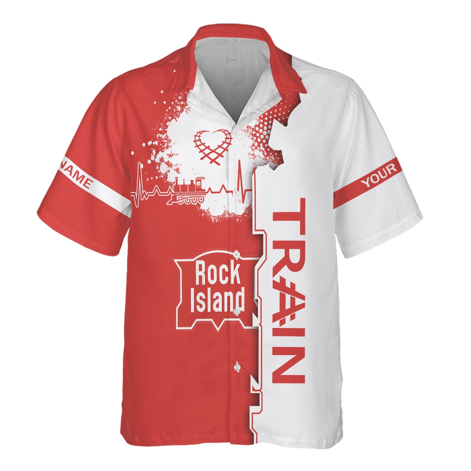 Railspirit Personalized Chicago, Rock Island and Pacific Railroad Hawaiian Shirt Engine Heartbeat and Track Love Style Rock Island Railroad Shirt