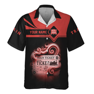 Railspirit Personalized Chicago, Rock Island and Pacific Railroad Hawaiian Shirt Train Ticket American Locomotive Printed Train