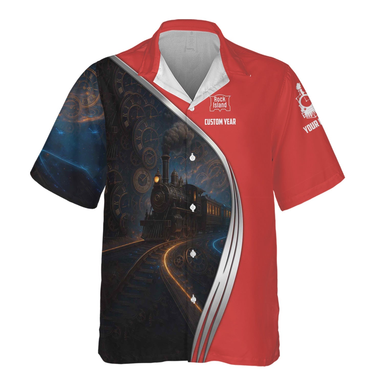 Railspirit Personalized Chicago, Rock Island and Pacific Railroad Hawaiian Shirt Steampunk with Custom Year Rock Island Railroad Train Shirt