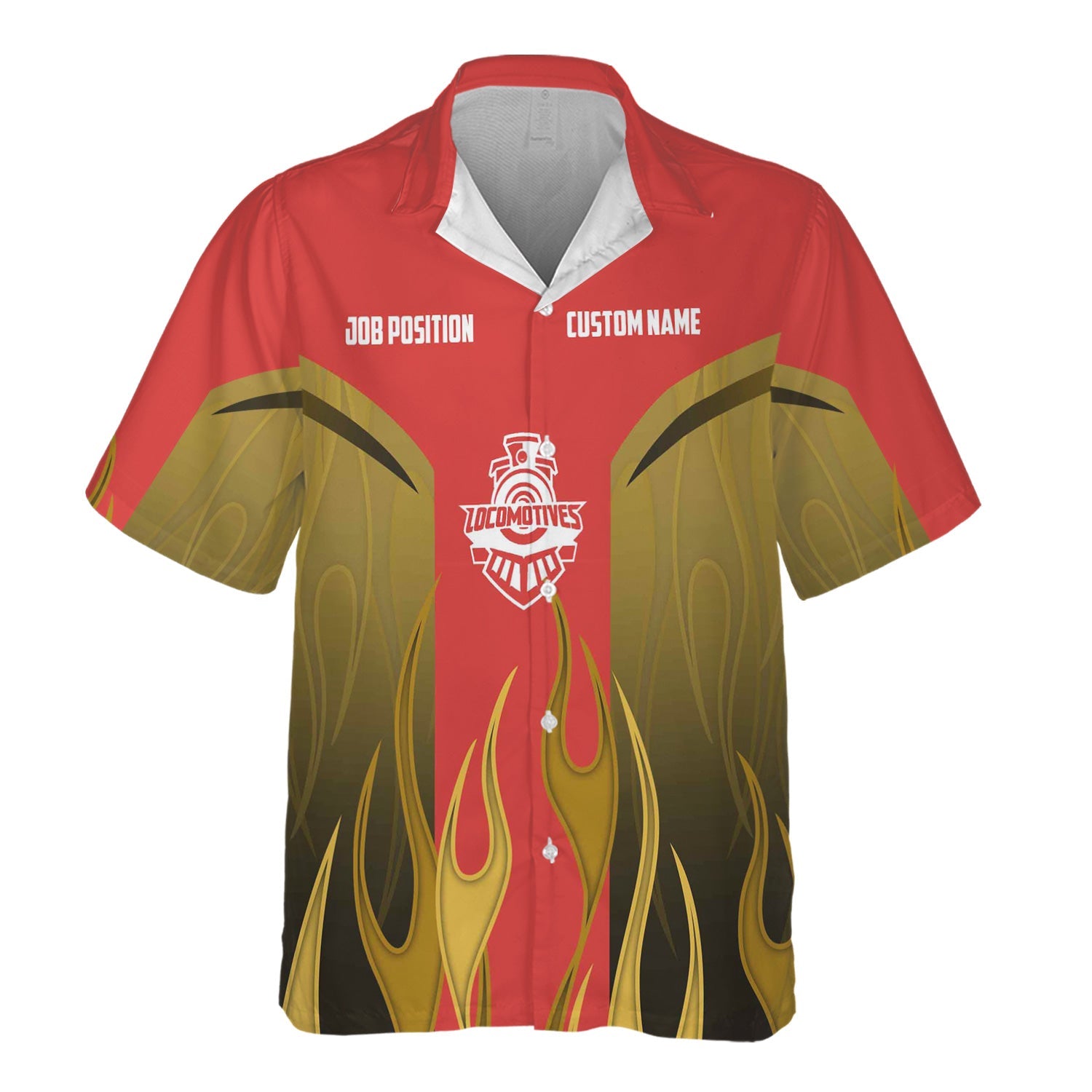 Railspirit Custom Name and Job Title Chicago, Rock Island and Pacific Railroad Hawaiian Shirt Flame Graphic Rock Island Railroad Train Shirt