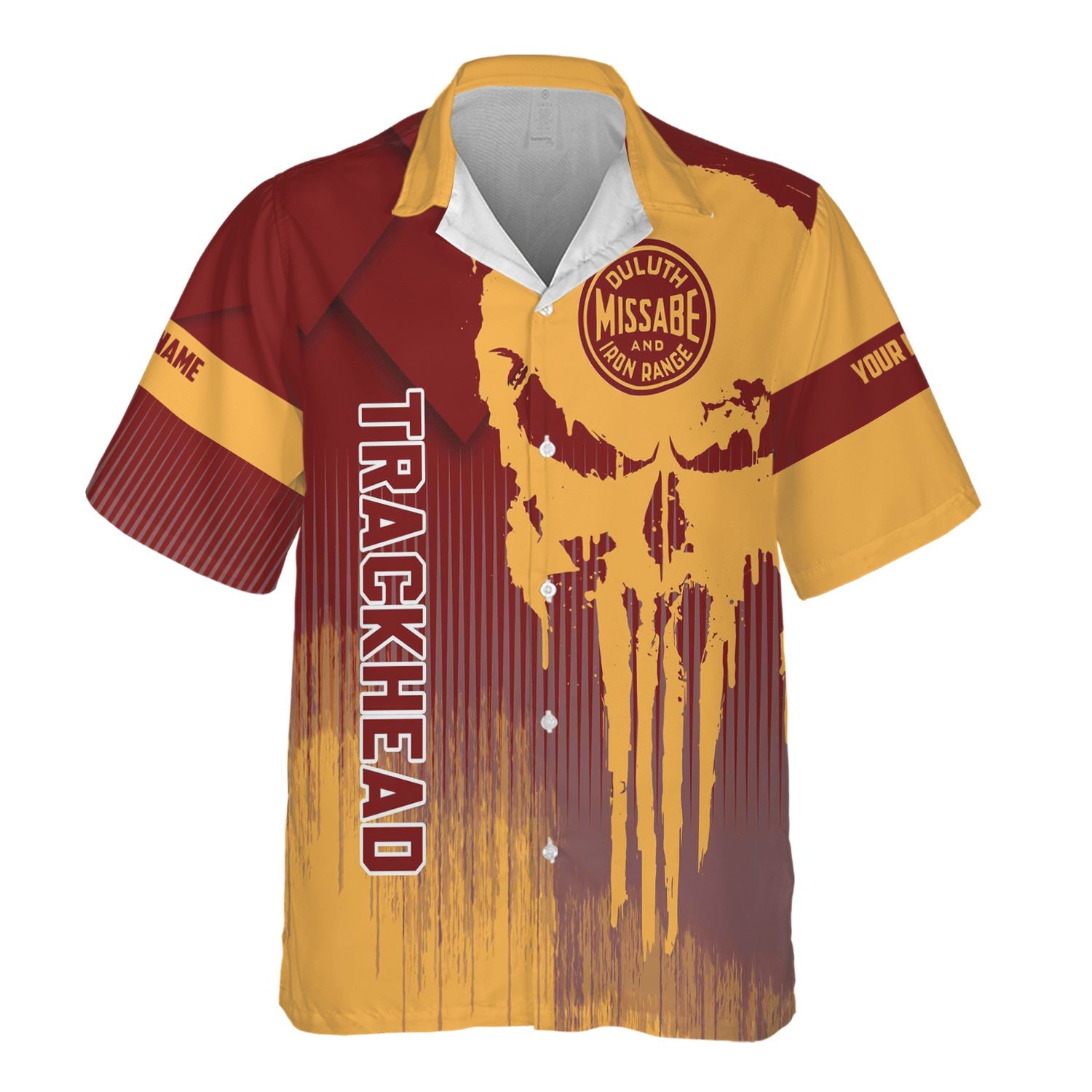 Railspirit Personalized Duluth, Missabe, & Iron Range Railroad Hawaiian Shirt Skull Design with Custom Job Train Shirt for Trackhead Crew