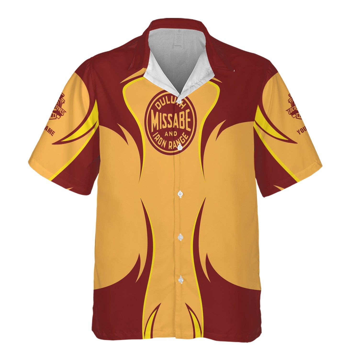 Railspirit Personalized Duluth, Missabe, & Iron Range Railroad Hawaiian Shirt Distinctive Flame Style Shirt For Steam Engine Addict