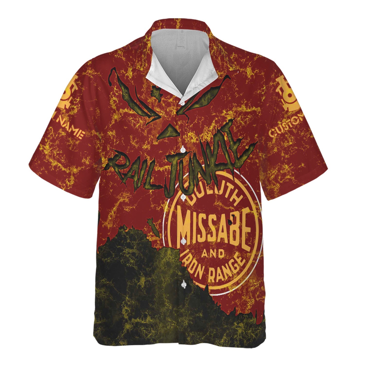 Railspirit Personalized Duluth, Missabe, & Iron Range Railroad Hawaiian Shirt Torn Graphic Style Train Shirt For Rail Junkie