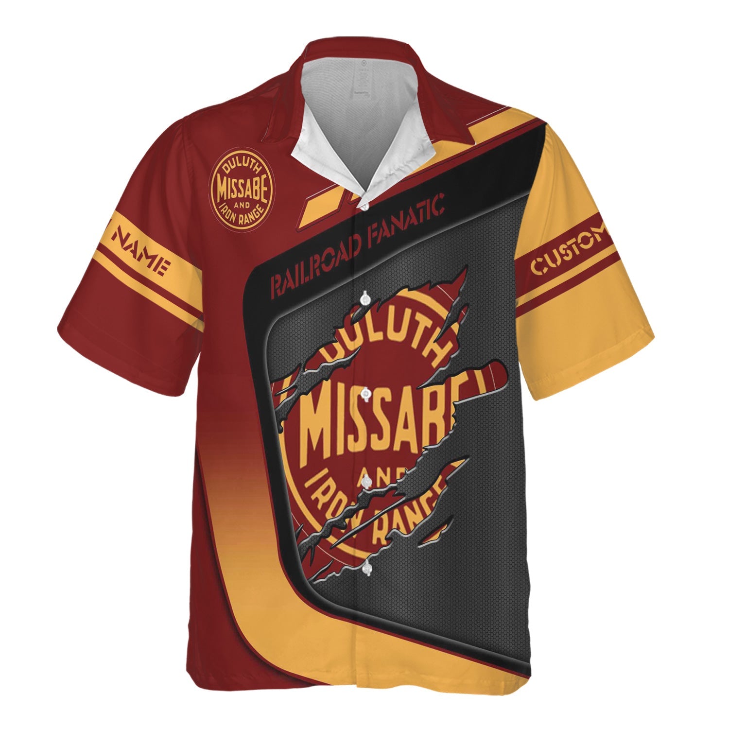 Railspirit Personalized Duluth, Missabe, & Iron Range Railroad Hawaiian Shirt Ripped Texture Style Train Shirt For Railroad Fanatic