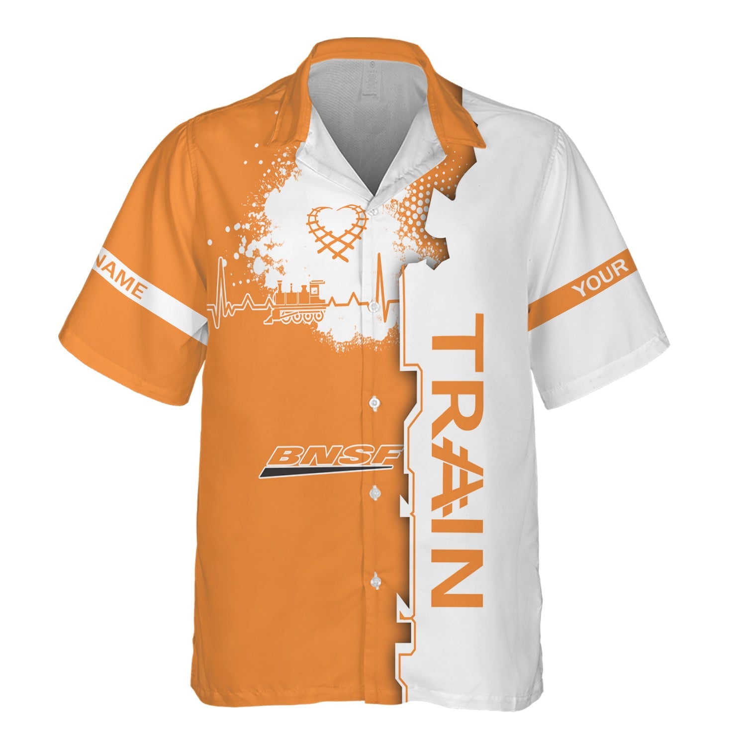 Railspirit Personalized BNSF Railway Hawaiian Shirt Engine Heartbeat and Track Love Style Shirt Gift Idea For Train Lovers